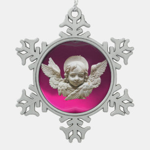 FLORENTINE RENAISSANCE ANGEL, Pink Fuchsia Amethys Schneeflocken Zinn-Ornament