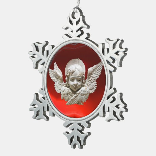 FLORENTINE RENAISSANCE ANGEL, Red Ruby Schneeflocken Zinn-Ornament (Rechts)