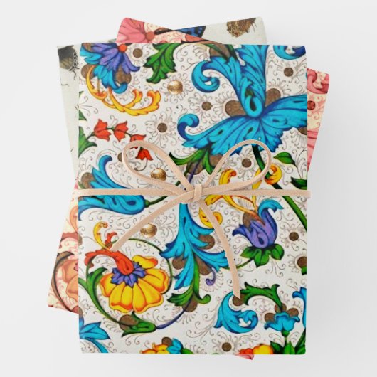 FLORENTINE RENAISSANCE BLAUE WIRBEL, BLUME GESCHENKPAPIER SET (Beispiel)