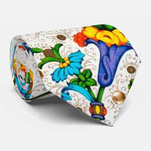 FLORENTINE RENAISSANCE BLUE FLORAL SWIRLS,FLOWERS KRAWATTE