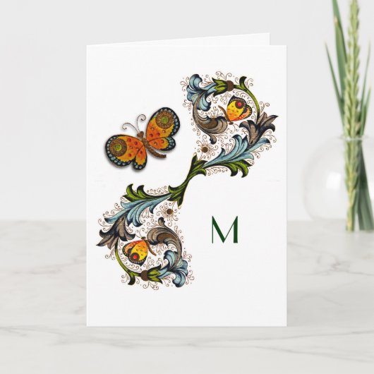 Florentine Renaissance Floral Monogram Note Card (Vorderseite)