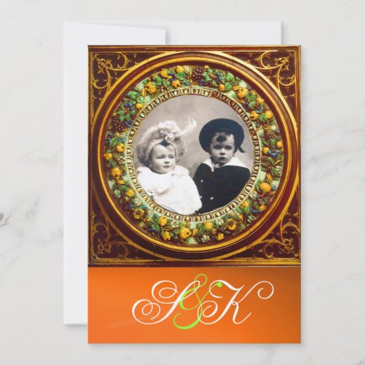 FLORENTINE RENAISSANCE OBST DAMASK MONOGRAMM EINLADUNG (Vorderseite)