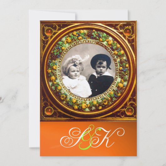 FLORENTINE RENAISSANCE OBST DAMASK MONOGRAMM EINLADUNG (Vorderseite)