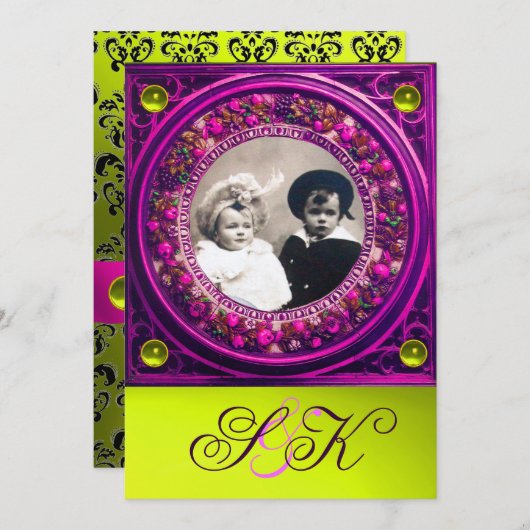 FLORENTINE RENAISSANCE OBST DAMASK MONOGRAMM EINLADUNG (Vorne/Hinten)