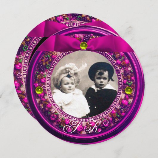 FLORENTINE RENAISSANCE OBST PINK RIBBON MONOGRAMM EINLADUNG (Vorne/Hinten)