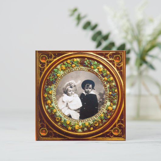 FLORENTINE RENAISSANCE OBST SCHWARZE ORANGE DAMASK EINLADUNG (Stehend Vorderseite)