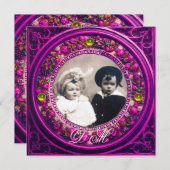 FLORENTINE RENAISSANCE PINK FLORAL CROWN MONOGRAMM EINLADUNG (Vorne/Hinten)