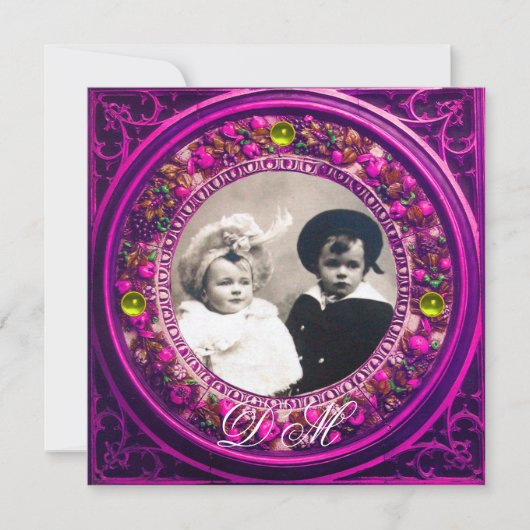 FLORENTINE RENAISSANCE PINK FLORAL CROWN MONOGRAMM EINLADUNG (Vorderseite)