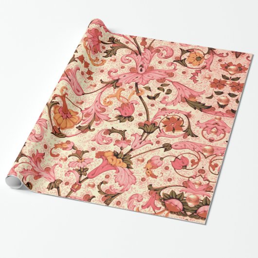 FLORENTINE RENAISSANCE PINK FLORALLE WIRBEL, BLUME GESCHENKPAPIER (Ungerollt)