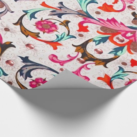 FLORENTINE RENAISSANCE RED FLORAL WIRBEL, BLUME GESCHENKPAPIER (Ecke)