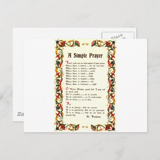 Florentine Simple Prayer=St. Francis=Papst Francis Postkarte (Vorne/Hinten)