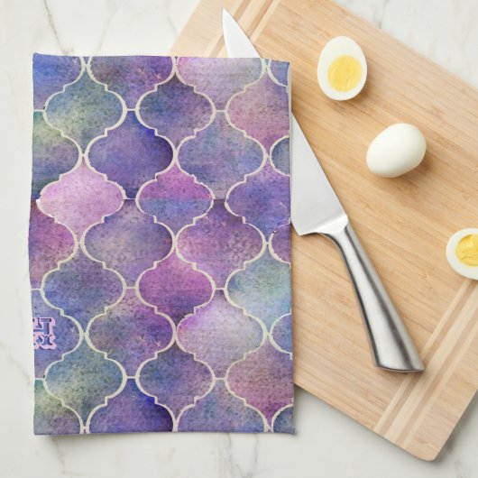 Florentine Tiles mit Monogramm Geschirrtuch (Viertel Falte)