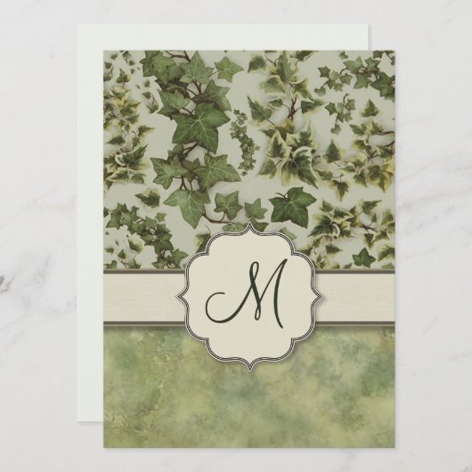 Florentine Watercolor Ivy mit Monogram Einladung (Vorne/Hinten)