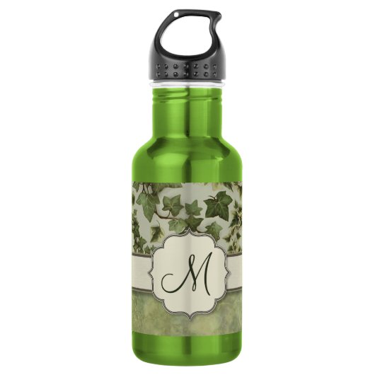 Florentine Watercolor Ivy mit Monogram Trinkflasche (Vorderseite)
