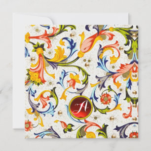 FLORENTINISCHE RENAISSANCE BLUMEN-SWIRL-MONOGRAMM FEIERTAGSKARTE