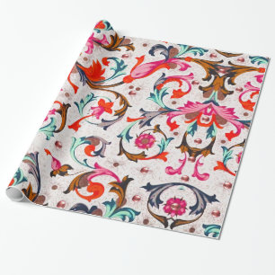 FLORENTINISCHE RENAISSANCE ROTE BLUMEN SWIRL, BLUM GESCHENKPAPIER