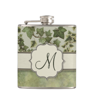 Florentinischer Aquarell-Efeu mit Monogramm Flachmann