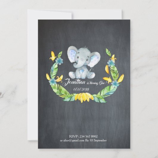 Florenwasserfarbe Elefant Invasion, Babyjunge 1. Einladung (Rückseite)