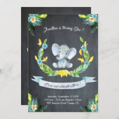 Florenwasserfarbe Elefant Invasion, Babyjunge 1. Einladung (Vorne/Hinten)