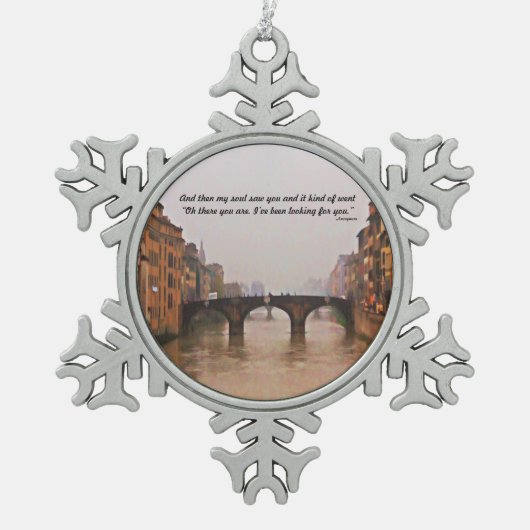 Florenz-Brücke mit Liebe-Zitat Schneeflocken Zinn-Ornament (Vorderseite)