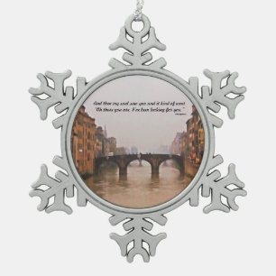 Florenz Brücke mit Liebeszitat Schneeflocken Zinn-Ornament