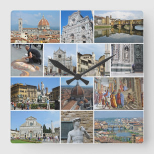Florenz-Collage Quadratische Wanduhr