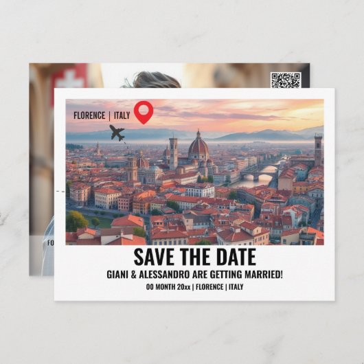 Florenz Italien Aquarell Foto Save the Date Postkarte (Vorne/Hinten)