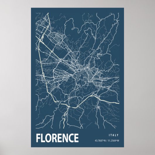 Florenz Italien City Map Line Art Blue Print Poster (Vorne)