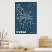 Florenz Italien City Map Line Art Blue Print Poster (Küche)