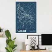 Florenz Italien City Map Line Art Blue Print Poster (Heimbüro)
