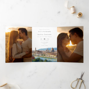 Florenz Italien QR-Code 3 Foto Hochzeit Dreifach Gefaltete Einladung