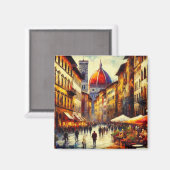 Florenz, Italien Straße mit Duomo-Malerei Magnet (Vorderseite/Rückseite)
