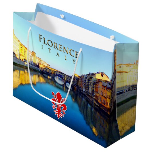 Florenz - Ponte Vecchio Große Geschenktüte (Vorderseite Schrägansicht)