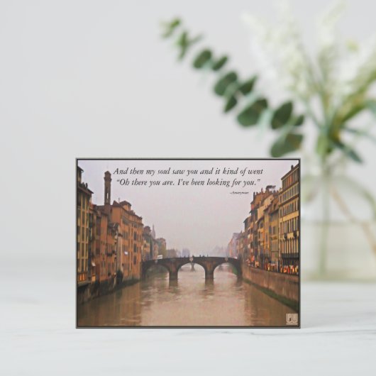Florenzer Brücke mit Liebe Zitat Postkarte (Stehend Vorderseite)