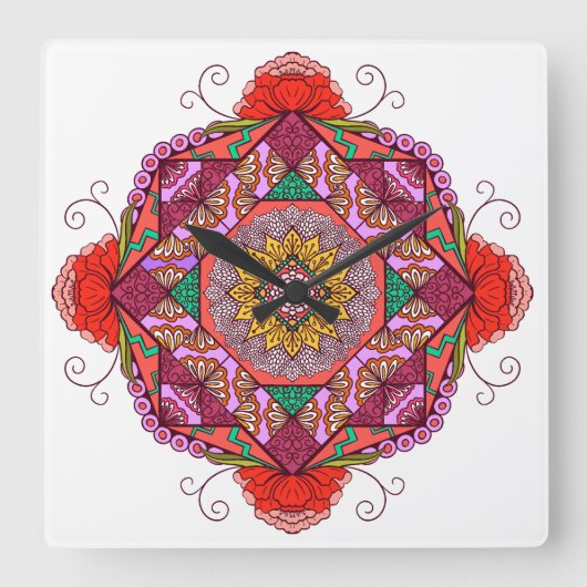 Flores como el Cosme Quadratische Wanduhr (Vorderseite)