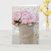 Flores geranio rosa en bote de cristal con encaje karte (Gelbe Blume)