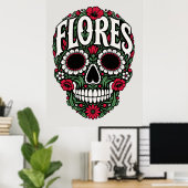 Flores Nachname Zucker-Schädel Poster (Heimbüro)