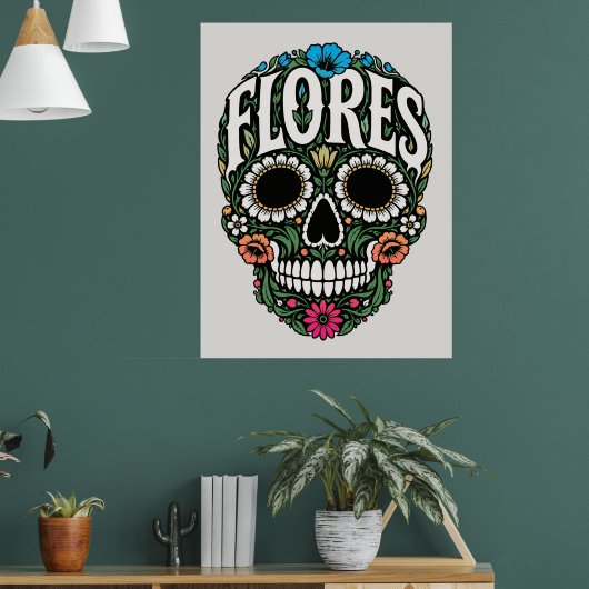 Flores Nachname Zucker-Schädel Poster (Wohnzimmer 1)