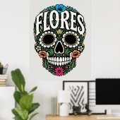 Flores Nachname Zucker-Schädel Poster (Heimbüro)