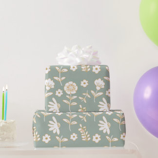 flores ocres en fondo verde aesthetic geschenkpapier