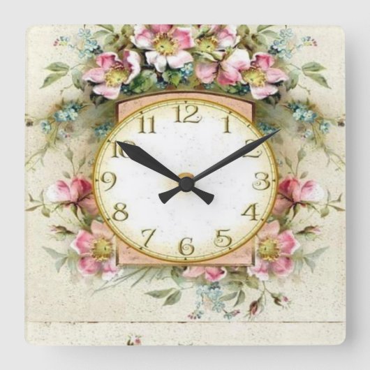 Flores Vintag Quadratische Wanduhr (Vorderseite)
