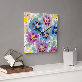 Flores violetas quadratische wanduhr