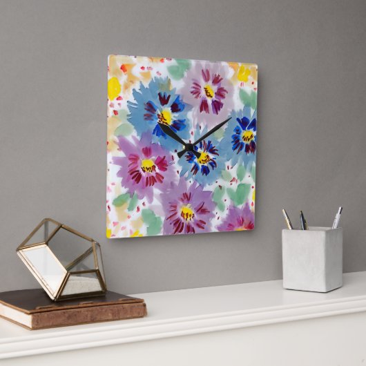 Flores violetas  quadratische wanduhr (Büro)