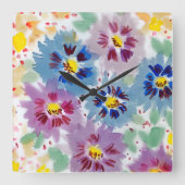 Flores violetas  quadratische wanduhr (Vorderseite)