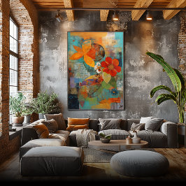 Flores y Collage: Arte Abstracto de Colores Cálido Fotodruck