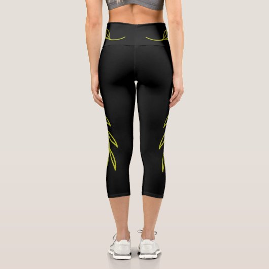 Florescent Green Leaf Curls Capri Leggings (Rückseite)