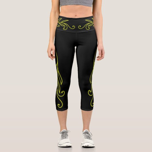 Florescent Green Leaf Curls Capri Leggings (Vorderseite)