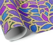 Florestablau, -veilchen und -gold geschenkpapier (Rolleneckpunkt)