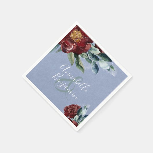 Florfarben | Dusty Blue und Burgundy Red Serviette (Ecke)