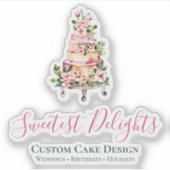 Florfarbenes Blumenrosa Hochzeitskuchenlogo Aufkleber (Vorderseite)